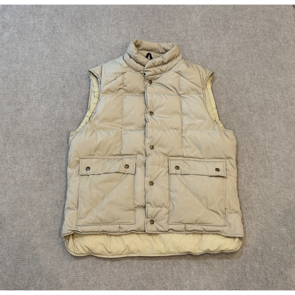 Eddie Bauer Vintage Quilted Goose Down Puffer Vest Mens Size Large Beige